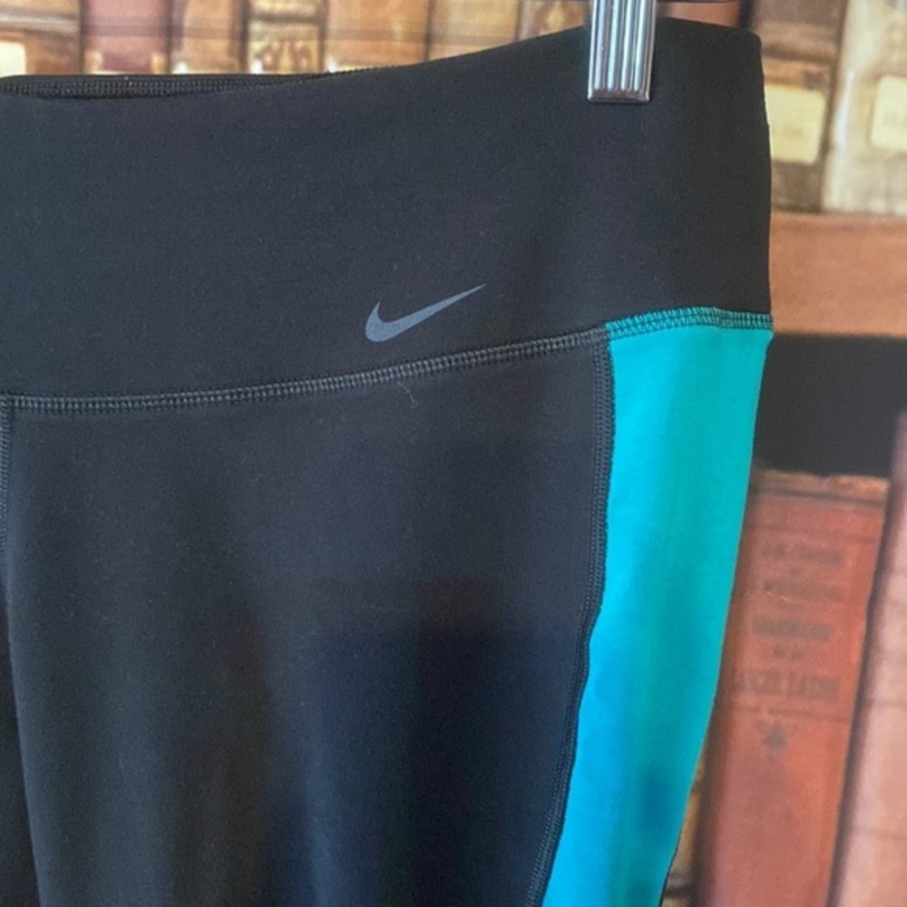 Nike Dri-FIT Women’s Black Aqua Colorblock Leggings Athletic Pants M